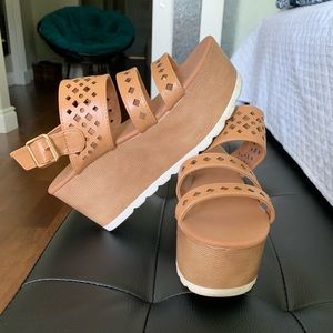 Tan wedge heels